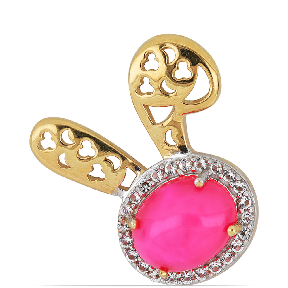 Pozlacené stříbro 925/1000 Přívěsek s Etiopským Růžovým Opálem z Lega Dembi a Bílým Topazem - Karátové číslo: 1.69. přibližná hmotnost: 2.74 gramů