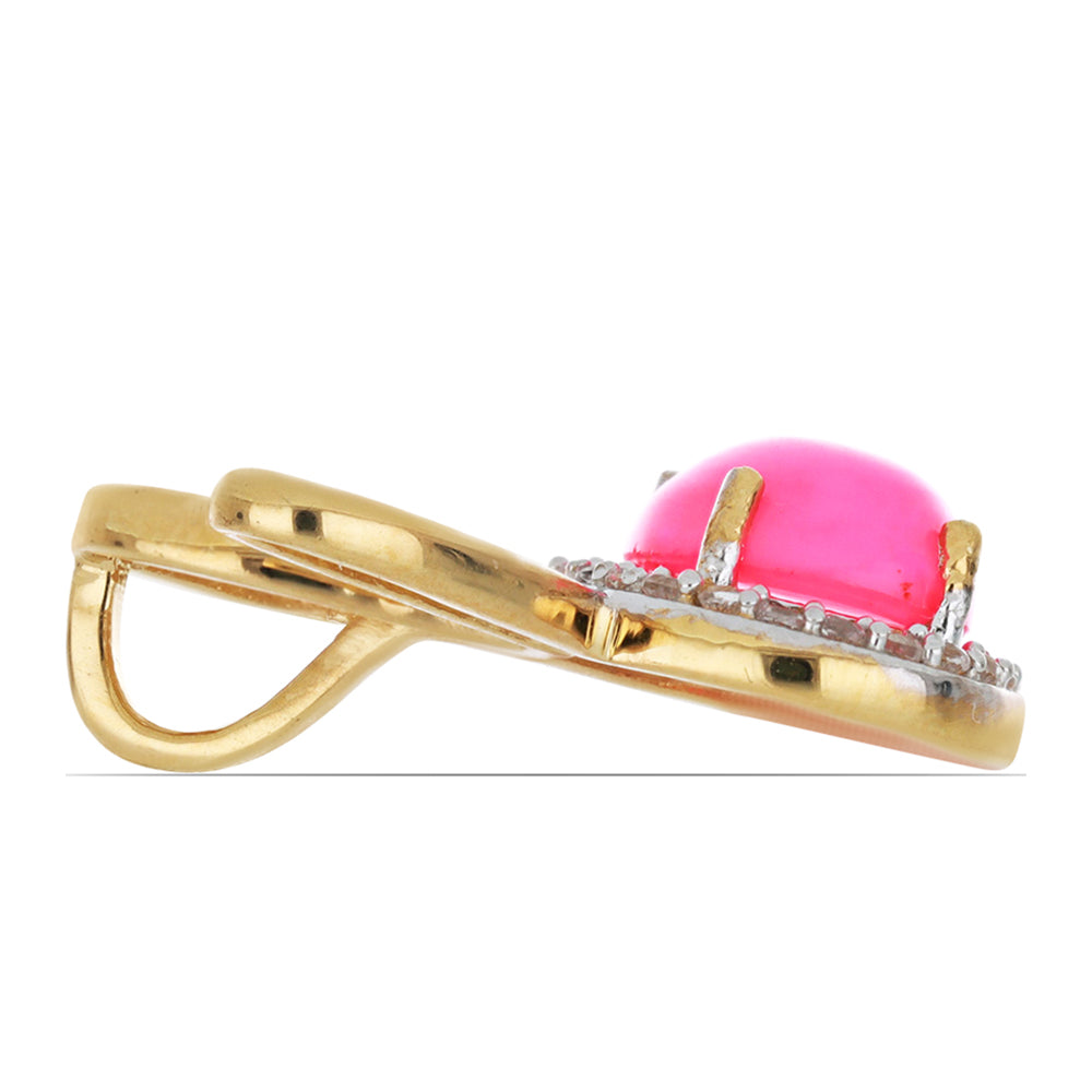 Pozlacené stříbro 925/1000 Přívěsek s Etiopským Růžovým Opálem z Lega Dembi a Bílým Topazem - Karátové číslo: 1.69. přibližná hmotnost: 2.74 gramů