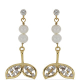 Pozlacené stříbro 925/1000 Náušnice s Bílou Sladkovodní Perlou a Bílým Topazem - Karátové číslo: 5.07. přibližná hmotnost: 5.22 gramů