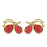 Pozlacené stříbro 925/1000 Náušnice s Červeným Houbovým Korálem - Karátové číslo: 3.51. přibližná hmotnost: 5.21 gramů