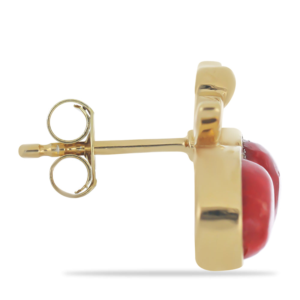 Pozlacené stříbro 925/1000 Náušnice s Červeným Houbovým Korálem - Karátové číslo: 3.51. přibližná hmotnost: 5.21 gramů