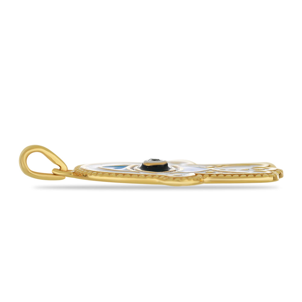 Pozlacené stříbro 925/1000 Přívěsek se Smaltem a Bílým Topazem - Karátové číslo: 0.02. přibližná hmotnost: 3.49 gramů