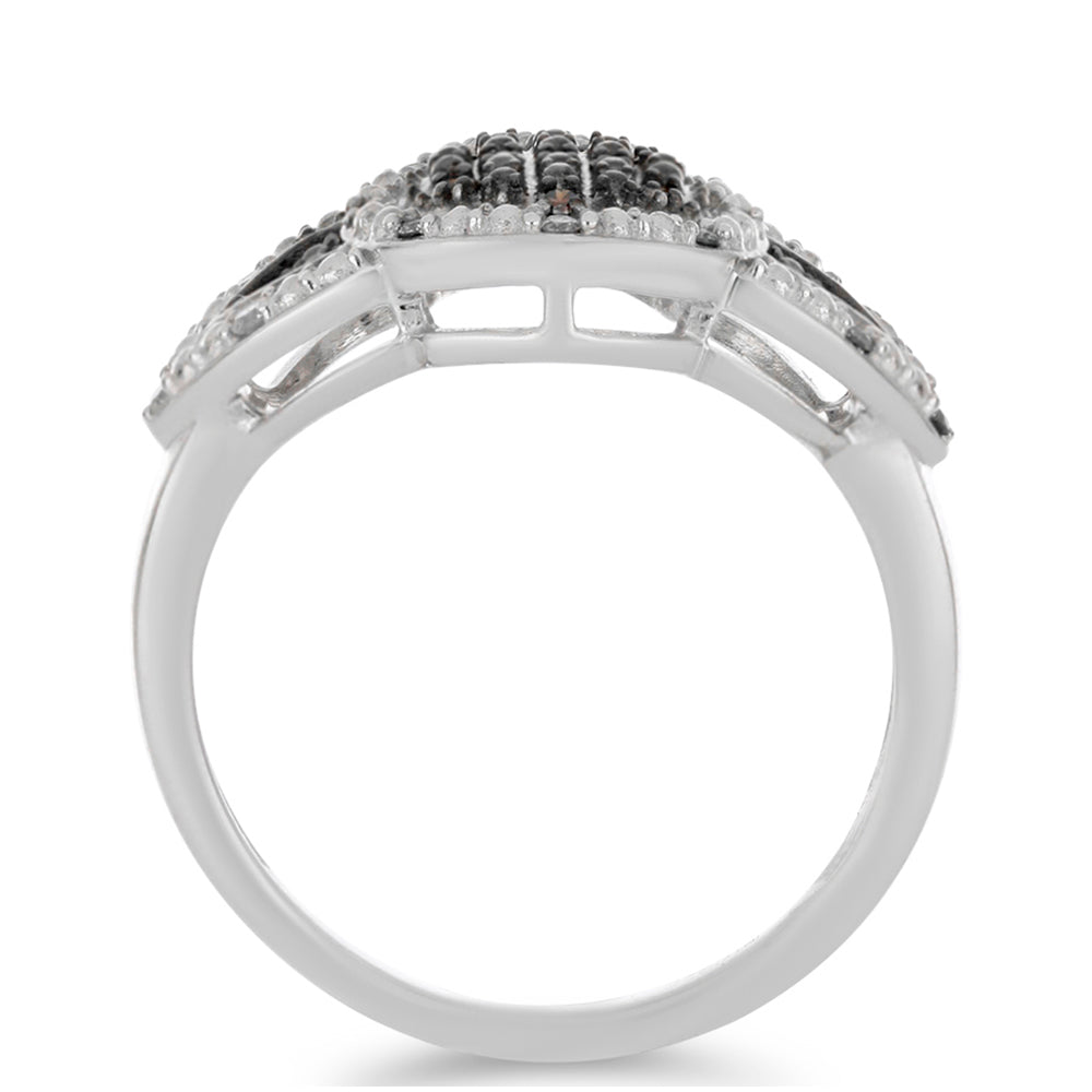 Stříbrný Prsten s Červeným Diamantem a Bílým Diamantem