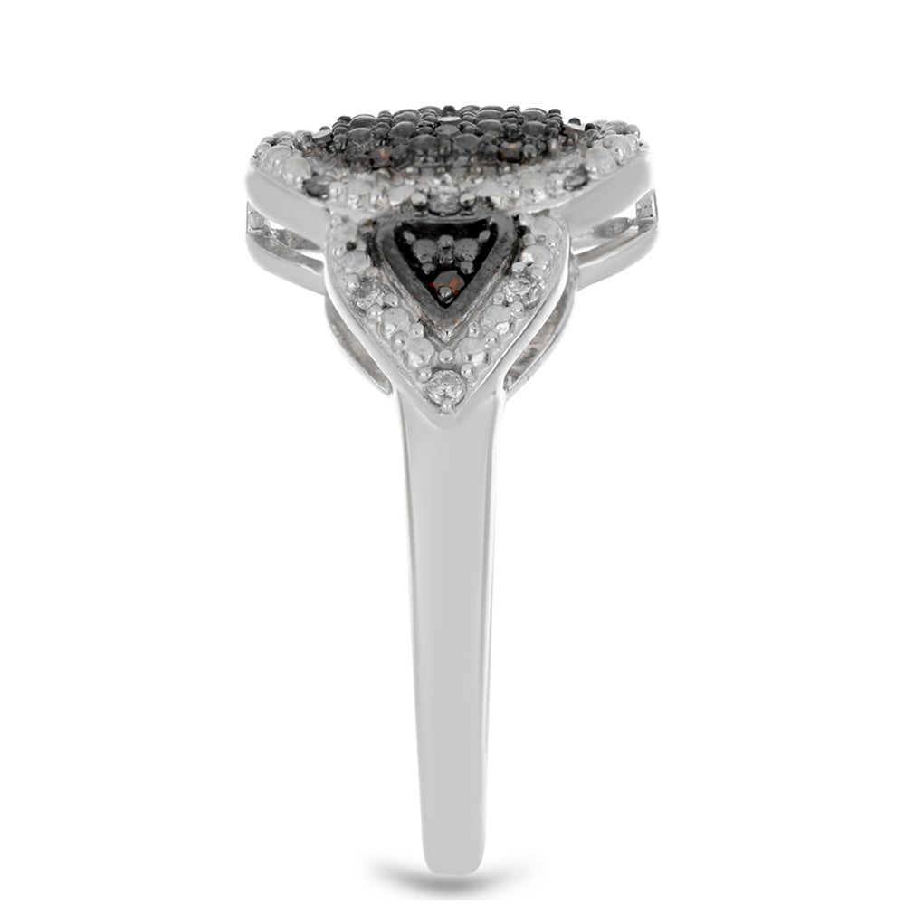 Stříbrný Prsten s Červeným Diamantem a Bílým Diamantem