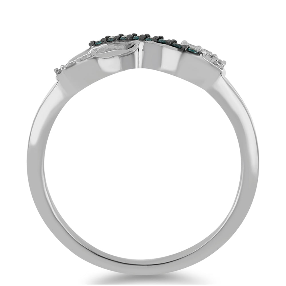 Stříbrný Prsten s Modrým Diamantem a Bílým Diamantem