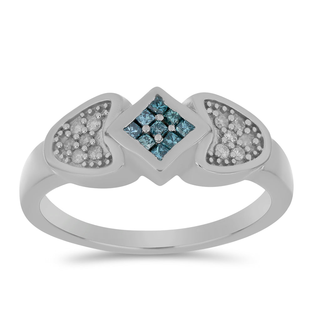 Stříbrný Prsten s Modrým Diamantem a Bílým Diamantem