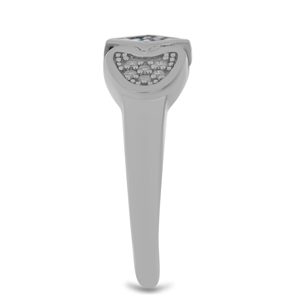 Stříbrný Prsten s Modrým Diamantem a Bílým Diamantem