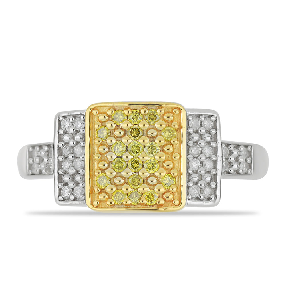 Pozlacený Stříbrný Prsten se Žlutým Diamantem a Bílým Diamantem