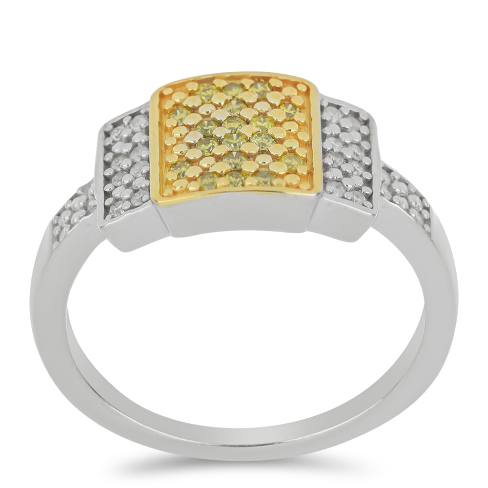 Pozlacený Stříbrný Prsten se Žlutým Diamantem a Bílým Diamantem