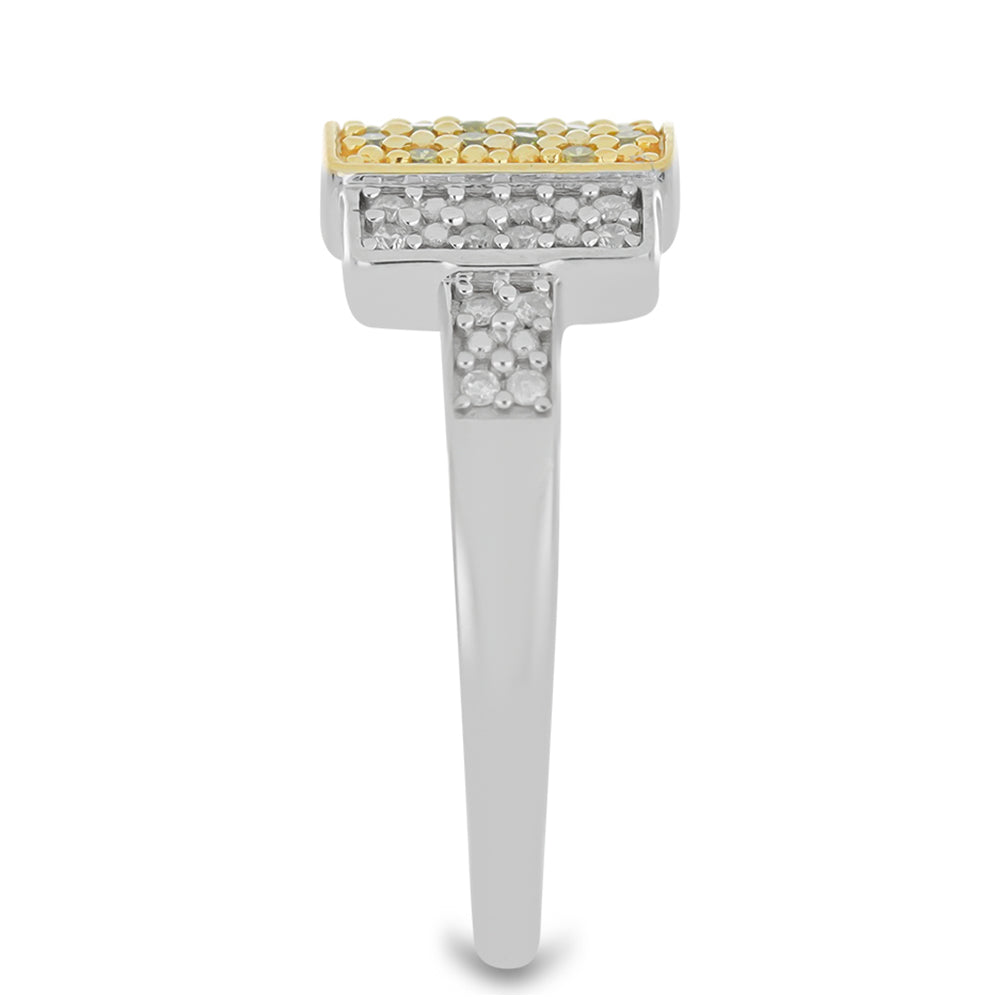 Pozlacený Stříbrný Prsten se Žlutým Diamantem a Bílým Diamantem
