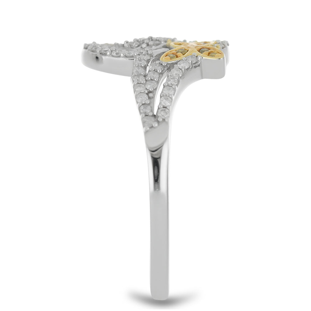 Pozlacený Stříbrný Prsten se Žlutým Diamantem a Bílým Diamantem