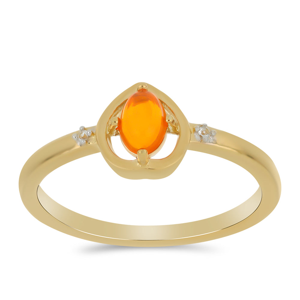 Pozlacené stříbro 925/1000 Prsten s Ohnivě Červeným Opálem z Lega Dembi a Bílým Topazem - Karátové číslo: 0.32. přibližná hmotnost: 2.1 gramů