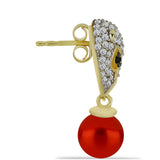 Pozlacené stříbro 925/1000 Náušnice s Červená sladkovodní Perlou a Černým Spinelem z Horského Badachšánu - Karátové číslo: 7.51. přibližná hmotnost: 5.68 gramů