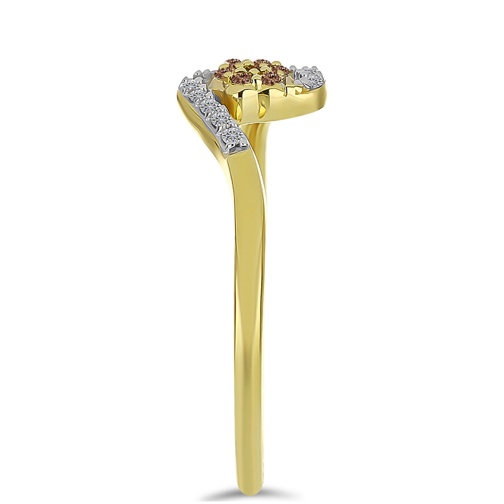 Pozlacený Stříbrný Prsten s Champagne Diamantem a Bílým Diamantem