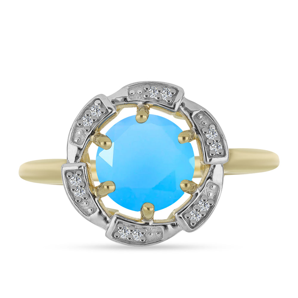 Pozlacený Stříbrný Prsten s Aqua Chalcedonem a Bílým Topazem