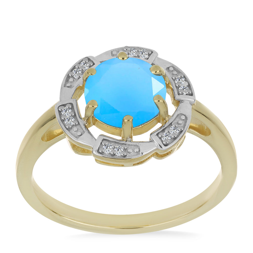 Pozlacený Stříbrný Prsten s Aqua Chalcedonem a Bílým Topazem