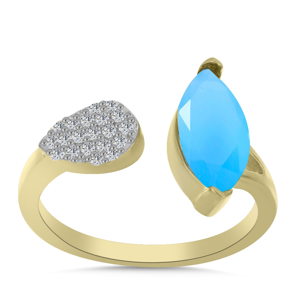 Pozlacený Stříbrný Prsten s Aqua Chalcedonem a Bílým Topazem