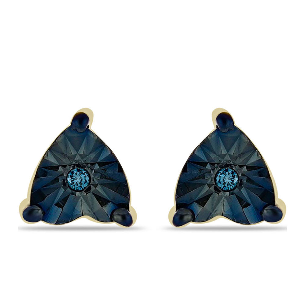 Pozlacené stříbro 925/1000 Náušnice s Modrým Diamantem - Karátové číslo: 0.02. přibližná hmotnost: 1.09 gramů