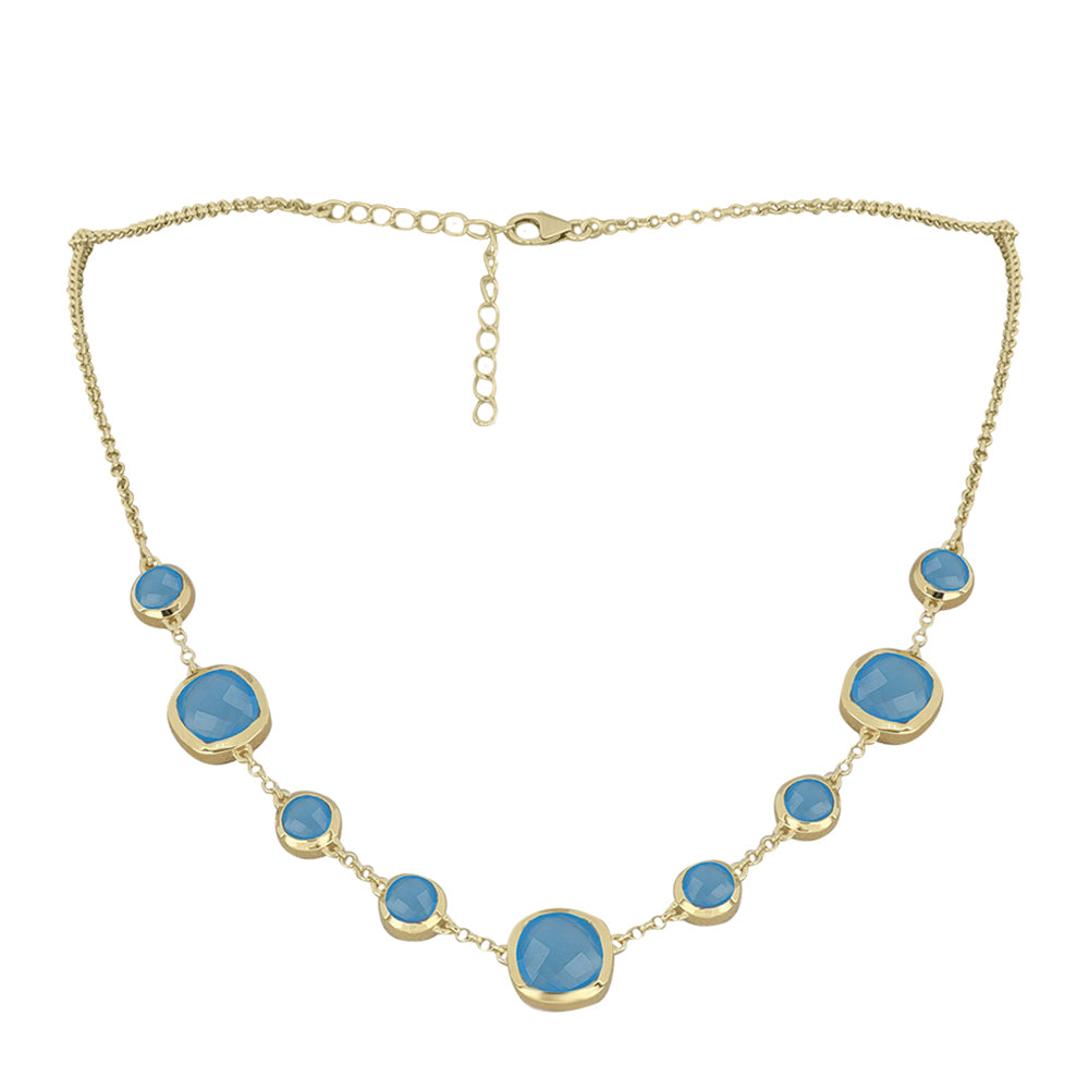 Pozlacený Stříbrný Náhrdelník s Aqua Chalcedonem