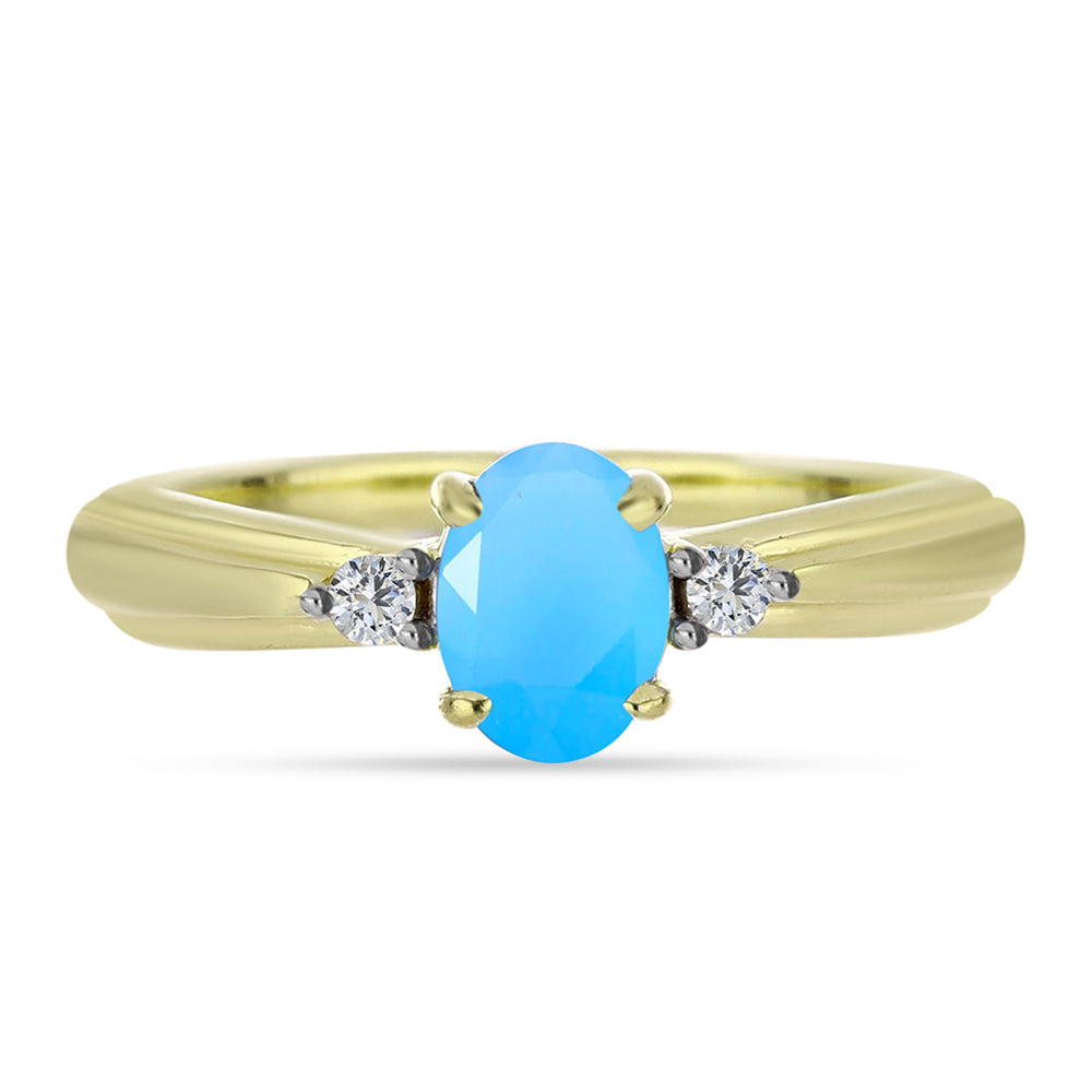 Pozlacený Stříbrný Prsten s Aqua Chalcedonem a Bílým Topazem