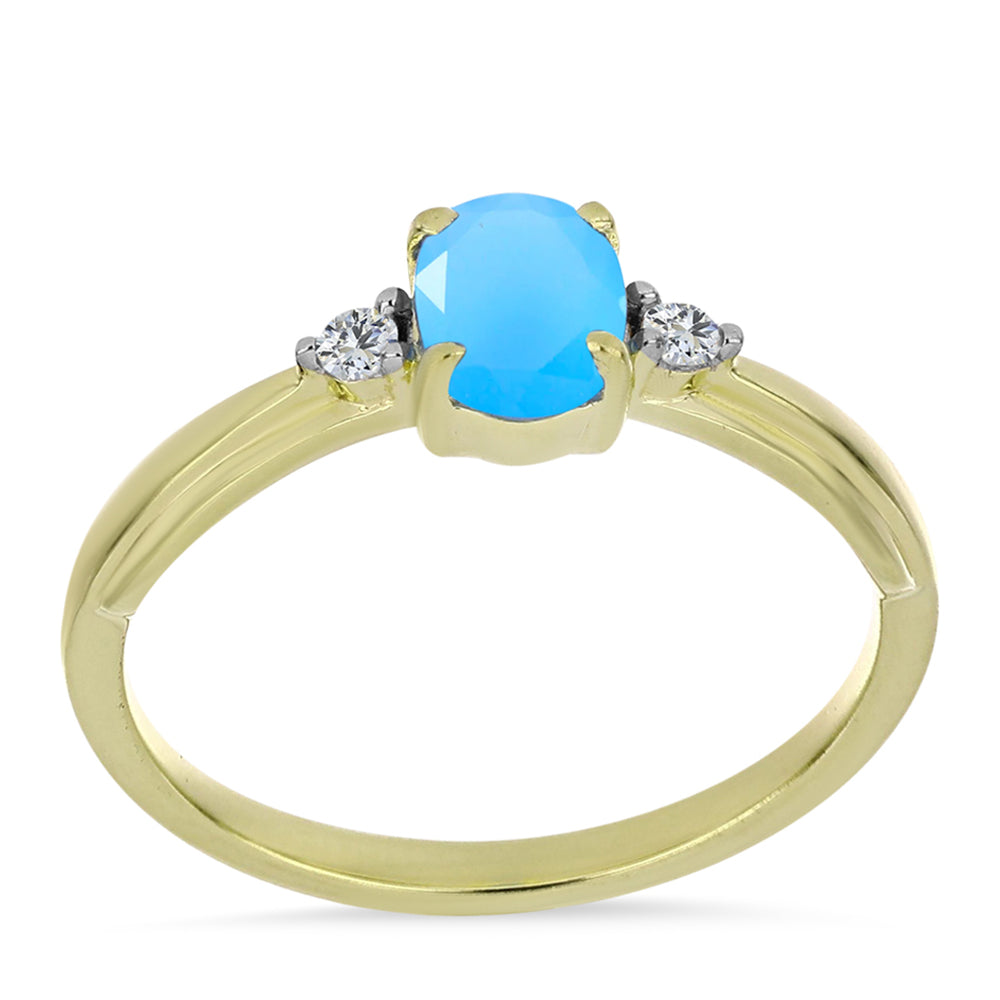 Pozlacený Stříbrný Prsten s Aqua Chalcedonem a Bílým Topazem