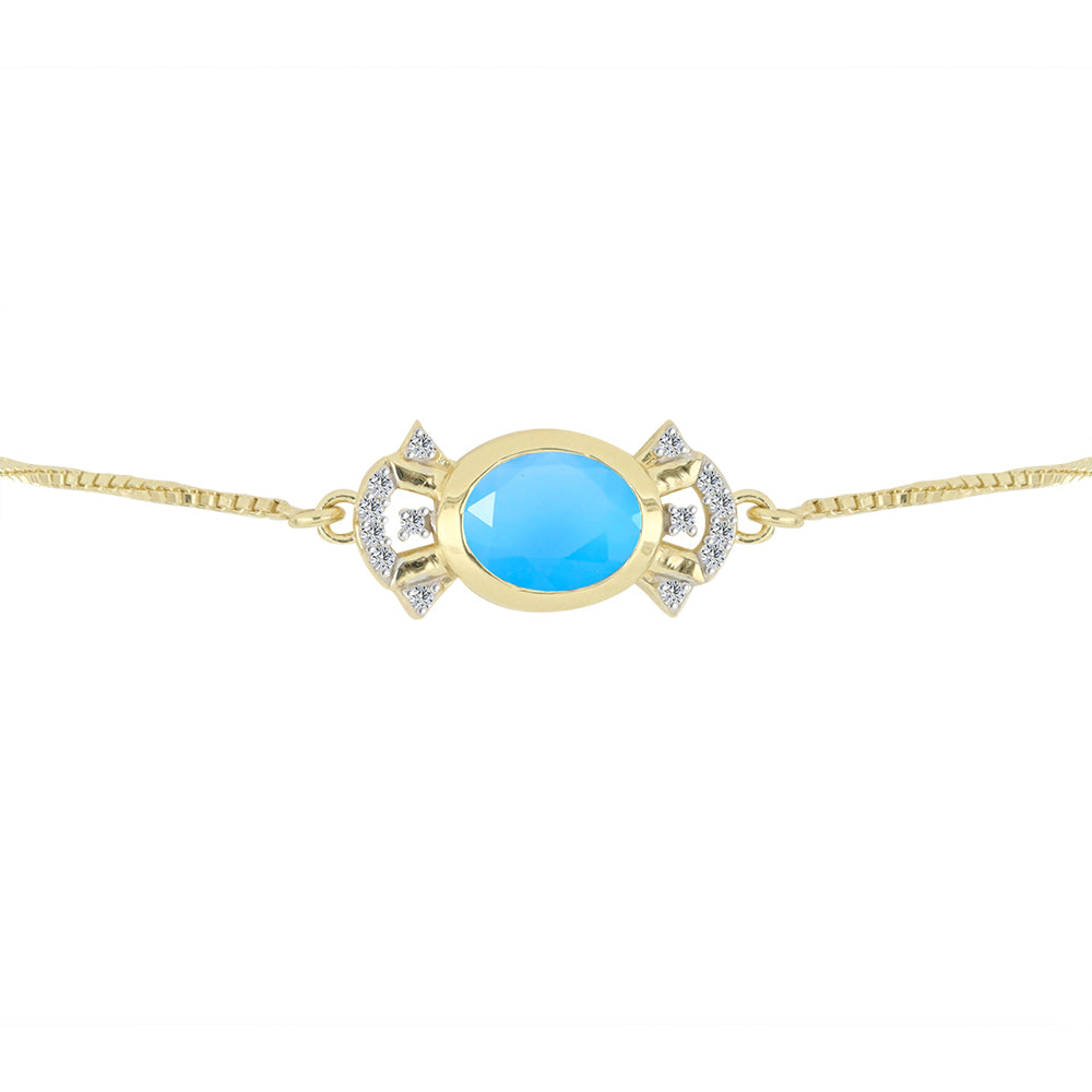 Pozlacený Stříbrný Náramek s Aqua Chalcedonem a Bílým Topazem
