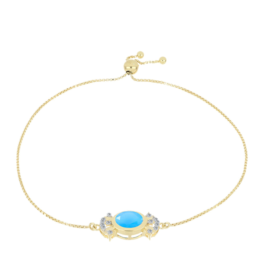 Pozlacený Stříbrný Náramek s Aqua Chalcedonem a Bílým Topazem