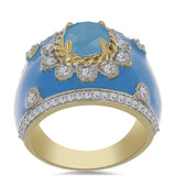 Pozlacený Stříbrný Prsten s Aqua Chalcedonem a Bílým Topazem