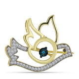 Pozlacené stříbro 925/1000 Brož s Modrým Diamantem a Bílým Topazem - Karátové číslo: 0.38. přibližná hmotnost: 4.28 gramů