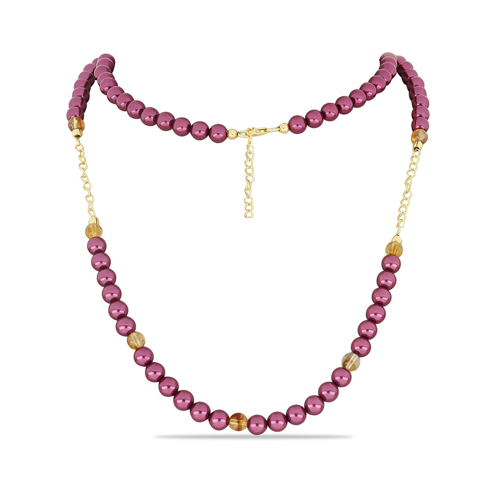 Pozlacené stříbro 925/1000 Náhrdelník s Fialová Sladkovodní Perlou a Uralským Citrínem - Karátové číslo: 102.75. přibližná hmotnost: 22.45 gramů