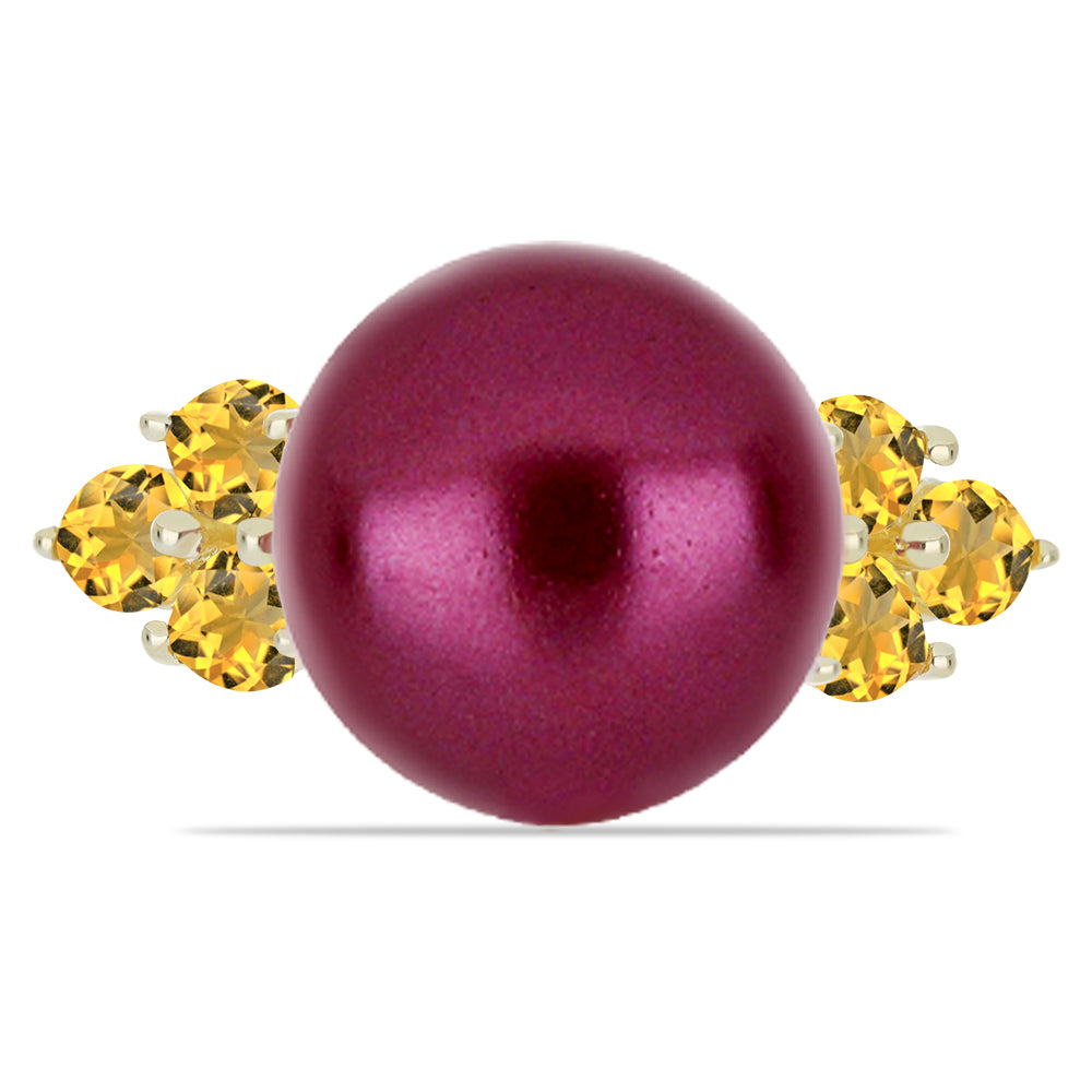 Pozlacené stříbro 925/1000 Prsten s Fialová Sladkovodní Perlou a Uralským Citrínem - Karátové číslo: 10.06. přibližná hmotnost: 5.31 gramů