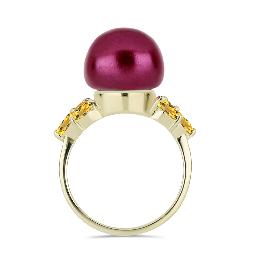 Pozlacené stříbro 925/1000 Prsten s Fialová Sladkovodní Perlou a Uralským Citrínem - Karátové číslo: 10.06. přibližná hmotnost: 5.31 gramů