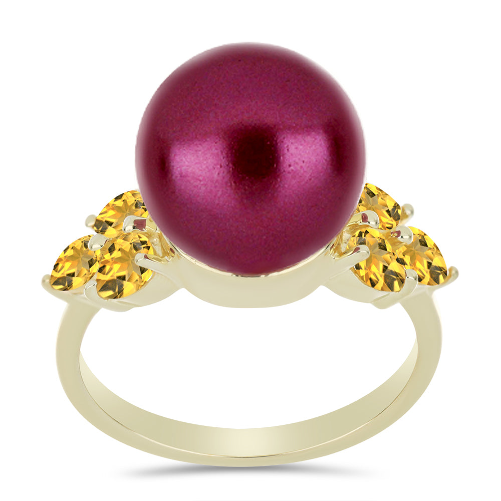 Pozlacené stříbro 925/1000 Prsten s Fialová Sladkovodní Perlou a Uralským Citrínem - Karátové číslo: 10.06. přibližná hmotnost: 5.31 gramů