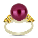 Pozlacené stříbro 925/1000 Prsten s Fialová Sladkovodní Perlou a Uralským Citrínem - Karátové číslo: 10.06. přibližná hmotnost: 5.31 gramů