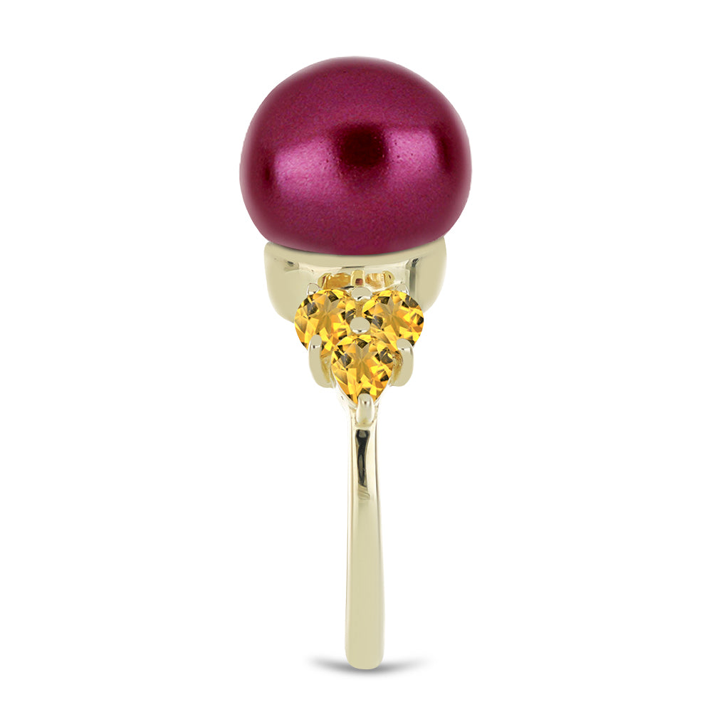 Pozlacené stříbro 925/1000 Prsten s Fialová Sladkovodní Perlou a Uralským Citrínem - Karátové číslo: 10.06. přibližná hmotnost: 5.31 gramů