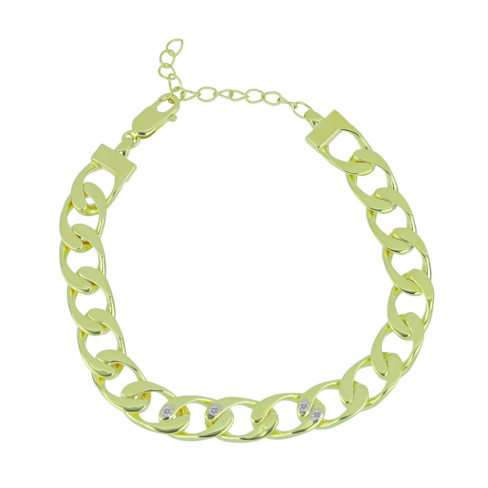 Pozlacené stříbro 925/1000 Náramek s Bílým Diamantem - Karátové číslo: 0.03. přibližná hmotnost: 14.74 gramů