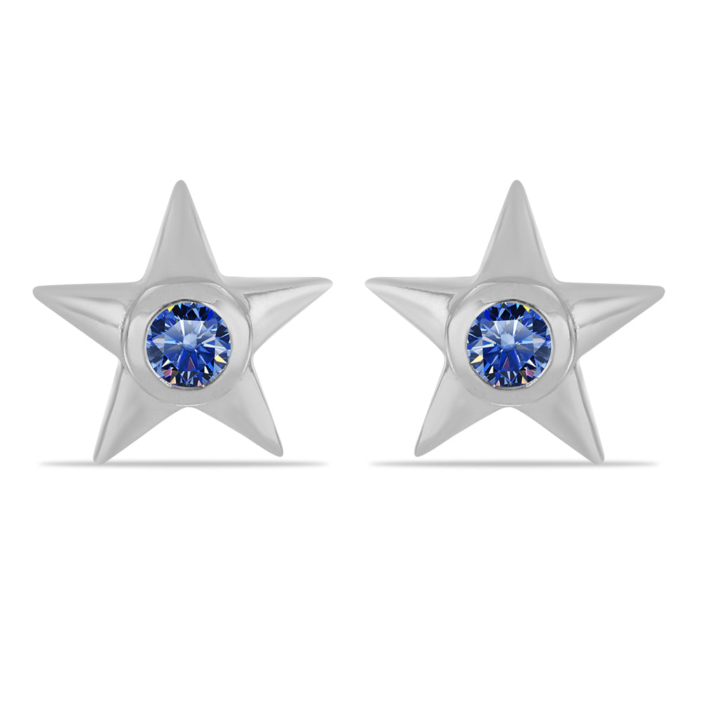 Stříbro 925/1000 Náušnice s Certifikovaný Královským modrým moissanitem pěstovaný v laboratoři - Karátové číslo: 0.21. přibližná hmotnost: 1.83 gramů