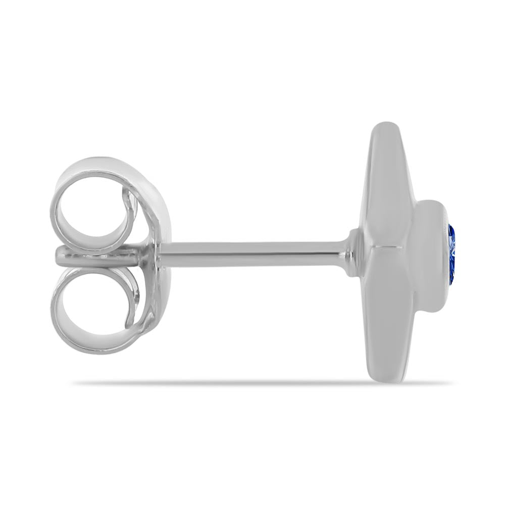 Stříbro 925/1000 Náušnice s Certifikovaný Královským modrým moissanitem pěstovaný v laboratoři - Karátové číslo: 0.21. přibližná hmotnost: 1.83 gramů