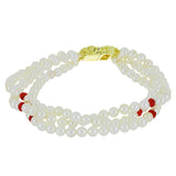 Pozlacené stříbro 925/1000 Náramek s Bílou Sladkovodní Perlou a Madagaskarským Rubínem - Karátové číslo: 61.47. přibližná hmotnost: 17.12 gramů