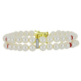 Pozlacené stříbro 925/1000 Náramek s Bílou Sladkovodní Perlou a Madagaskarským Rubínem - Karátové číslo: 82.16. přibližná hmotnost: 20.35 gramů