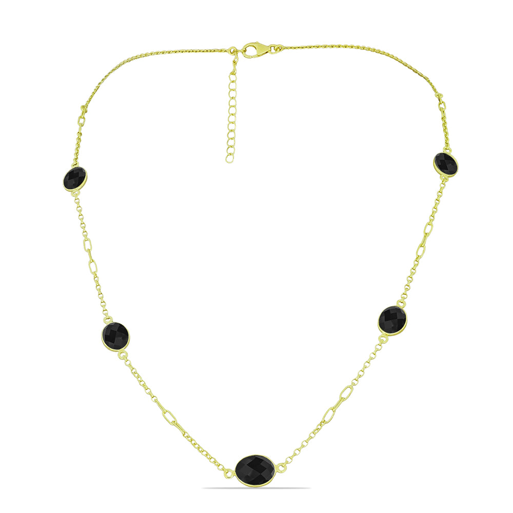 Pozlacené stříbro 925/1000 Náhrdelník s Černým spinelem - Karátové číslo: 13.47. přibližná hmotnost: 7.49 gramů