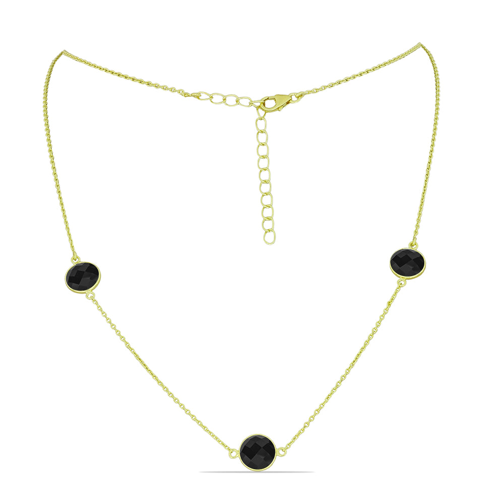 Pozlacené stříbro 925/1000 Náhrdelník s Černým spinelem - Karátové číslo: 11.23. přibližná hmotnost: 5.41 gramů
