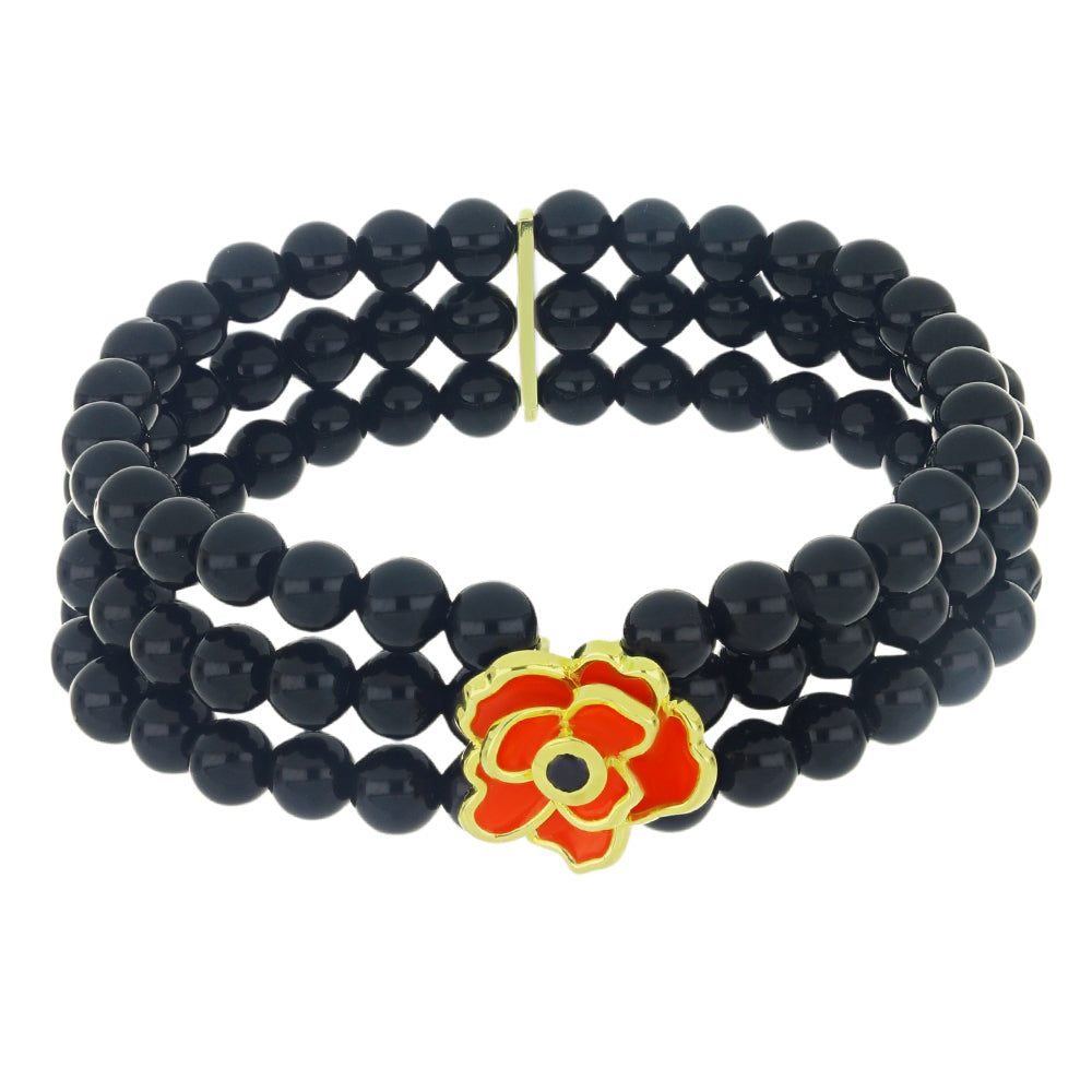 Pozlacené stříbro 925/1000 Náramek s Černým spinelem a se Smaltem - Karátové číslo: 141.78. přibližná hmotnost: 33.62 gramů