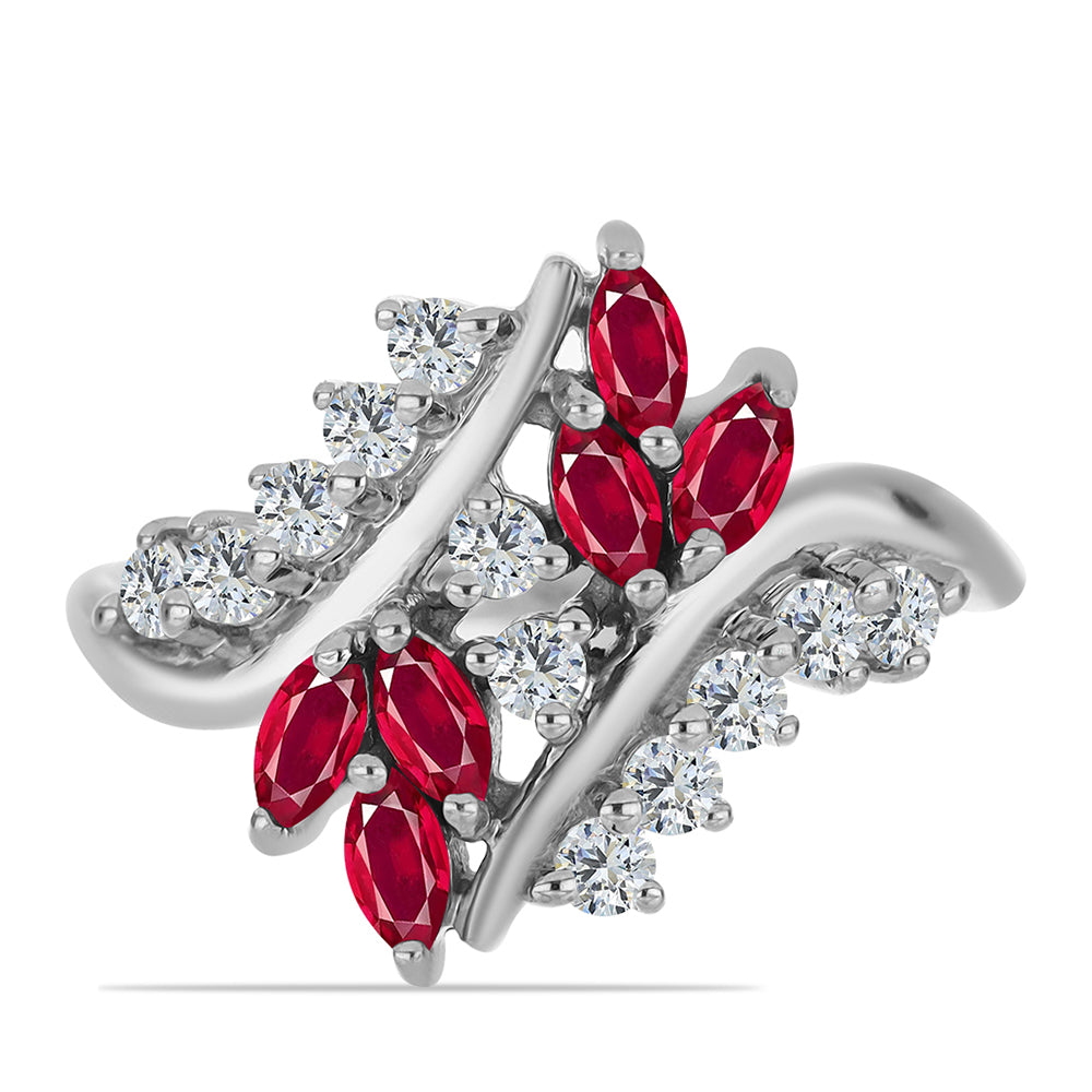 Stříbro 925/1000 Prsten s Madagaskarským Rubínem a Bílým Topazem - Karátové číslo: 1.19. přibližná hmotnost: 3.66 gramů