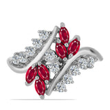 Stříbro 925/1000 Prsten s Madagaskarským Rubínem a Bílým Topazem - Karátové číslo: 1.19. přibližná hmotnost: 3.66 gramů