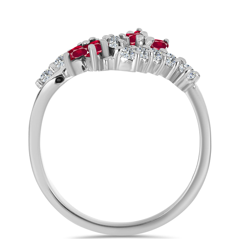 Stříbro 925/1000 Prsten s Madagaskarským Rubínem a Bílým Topazem - Karátové číslo: 1.19. přibližná hmotnost: 3.66 gramů