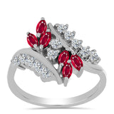 Stříbro 925/1000 Prsten s Madagaskarským Rubínem a Bílým Topazem - Karátové číslo: 1.19. přibližná hmotnost: 3.66 gramů