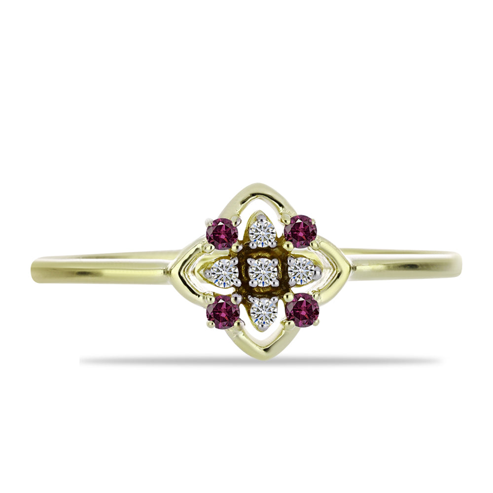 Pozlacený Stříbrný Prsten s Purpurovým Diamantem a Bílým Diamantem