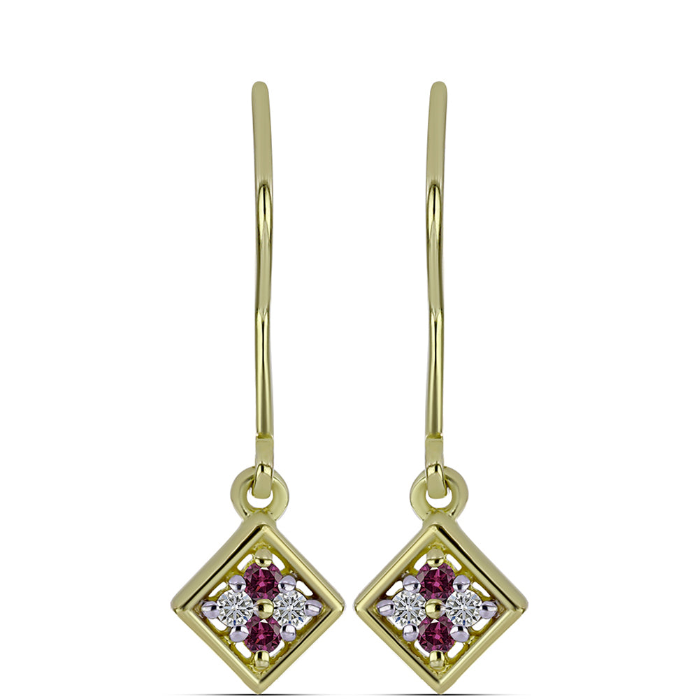 Pozlacené Stříbrné Náušnice s Purpurovým Diamantem a Bílým Diamantem