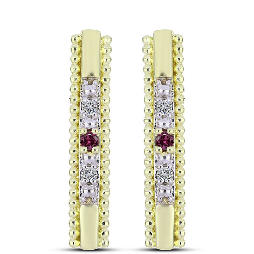 Pozlacené Stříbrné Náušnice s Purpurovým Diamantem a Bílým Diamantem